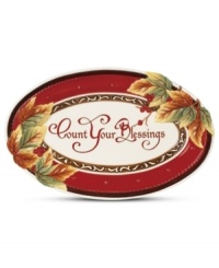 Trim the table, too. A thoughtful gift, this Bountiful Holiday tray from Fitz and Floyd warms the heart and enhances the table with a sculpted leaf design, rich palette and reminder to Count Your Blessings. Trim the table, too. A thoughtful gift, this Bountiful Holiday tray from Fitz and Floyd warms the heart and enhances the table with a sculpted leaf design, rich palette and reminder to Count Your Blessings.