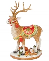 Incorporate elements of nature into your decor with Fitz and Floyd's Bountiful Holiday deer figurine, a majestic table centerpiece or accent on your mantel. Elaborate sculpting on the animal and details below make a lasting impression. Incorporate elements of nature into your decor with Fitz and Floyd's Bountiful Holiday deer figurine, a majestic table centerpiece or accent on your mantel. Elaborate sculpting on the animal and details below make a lasting impression.