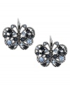 Spread your style wings with these too-cute butterfly earrings from Betsey Johnson. This cool blue design features rhodium-plating and eye-catching crystals accents. Approximate drop: 1 inch.