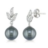 10k White Gold Black Tahitian Cultured Pearl with Diamond Accent Earrings (1/10 cttw, H-I Clarity, I2-I3 Clarity)
