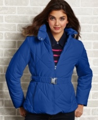 Stay insulated during colder months in Krush's quilted puffer coat! Sports a removable faux-fur-trimmed hood plus an elastic belt for nipped-in style. Stay insulated during colder months in Krush's quilted puffer coat! Sports a removable faux-fur-trimmed hood plus an elastic belt for nipped-in style.