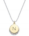 Letter perfection. This sterling silver necklace holds a pendant set in 14k gold and sterling silver plated topped with an N and adorned with crystal for a stunning statement. Approximate length: 18 inches. Approximate drop: 7/8 inch. Approximate drop width: 5/8 inch.