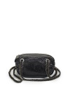 THE LOOKOval shape of distressed leatherDual two tone chain-link and leather crossbody strapsDual top zip closureOne inside zip pocketOne inside open pocketTHE FITDual crossbody straps, 18 drop10W X 6H X 2½DTHE MATERIALLeatherFully linedORIGINImported