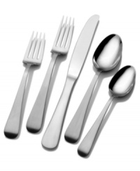 A satiny smooth finish and understated style make the Satin Tanner flatware set an easy match for any table setting and decor. Serving utensils coordinate with service for 8 for a totally cohesive casual look. A satiny smooth finish and understated style make the Satin Tanner flatware set an easy match for any table setting and decor. Serving utensils coordinate with service for 8 for a totally cohesive casual look.