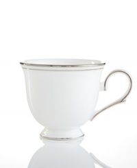 A Lenox classic, the Federal Platinum teacup adds a luxurious note to your table in exquisite white bone china with platinum trim. Coordinating Debut Platinum crystal stemware adds the finishing flourish. A Lenox classic, the Federal Platinum teacup adds a luxurious note to your table in exquisite white bone china with platinum trim. Coordinating Debut Platinum crystal stemware adds the finishing flourish.