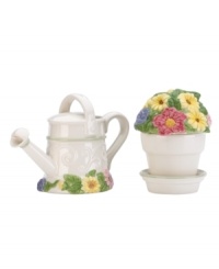 Garden party. The figural Floral Meadow sugar and creamer bring eternal spring, sculpted like a potted plant and watering can in resilient everyday porcelain to complement the mix-and-match Lenox dinnerware collection. (Clearance) Garden party. The figural Floral Meadow sugar and creamer bring eternal spring, sculpted like a potted plant and watering can in resilient everyday porcelain to complement the mix-and-match Lenox dinnerware collection. (Clearance)