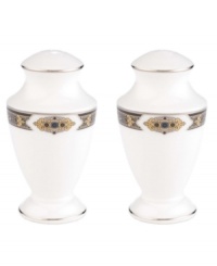 The Vintage Jewel pattern from Lenox's dinnerware and dishes collection evokes a more gracious era, combining white bone china with a dark, richly patterned band accented with subtle touches of cobalt blue. The Vintage Jewel pattern from Lenox's dinnerware and dishes collection evokes a more gracious era, combining white bone china with a dark, richly patterned band accented with subtle touches of cobalt blue.