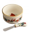 Perfect for butter or jam, the Winter Greetings dip bowl and spreader combine everything that's most beautiful about the season in fine ivory porcelain.