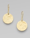 This beautiful design features simply stunning, 18k gold hammered discs.18k gold Length, about 1¾ Ear wire Imported