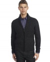 Get cozy in this handsome zip front cardigan by Kenneth Cole Reaction.