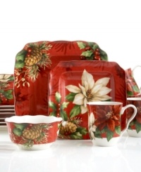 With its ruffled edge-design and bold holiday floral motif, 222 Fifth's Poinsettia Holly dinnerware set is a true stand out. Plus, the dishwasher and microwave-safe porcelain makes holiday entertaining a snap. With its ruffled edge-design and bold holiday floral motif, 222 Fifth's Poinsettia Holly dinnerware set is a true stand out. Plus, the dishwasher and microwave-safe porcelain makes holiday entertaining a snap.