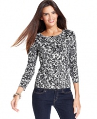 This pretty lace-print cardigan from Top Knits adds instant romance to your casual wardrobe. This pretty lace-print cardigan from Top Knits adds instant romance to your casual wardrobe.