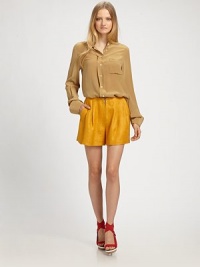 A retro-chic pair of shorts in a tweeded fabric with a flattering gathered waist.Zip-front closurePleated frontElasticized back waistRise, about 10Inseam, about 348% viscose/37% acrylic/12% cotton/3% polyamideDry cleanImported A retro-chic pair of shorts in a tweeded fabric with a flattering gathered waist.Zip-front closurePleated frontElasticized back waistRise, about 10Inseam, about 348% viscose/37% acrylic/12% cotton/3% polyamideDry cleanImported