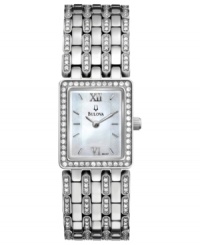The endless sparkle of Swarovski elements bring crystal-clear fashion to this elegant watch from Bulova. The endless sparkle of Swarovski elements bring crystal-clear fashion to this elegant watch from Bulova.