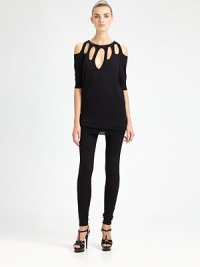 An architectural row of cutouts lends allure to this slouchy knit silhouette.Rib-knit jewel necklineCutout shouldersCutout bodice detailsShort sleevesRib-knit cuffs and hemAbout 21 from shoulder to hemViscoseDry cleanMade in ItalyModel shown is 5'10 (177cm) wearing US size Small. An architectural row of cutouts lends allure to this slouchy knit silhouette.Rib-knit jewel necklineCutout shouldersCutout bodice detailsShort sleevesRib-knit cuffs and hemAbout 21 from shoulder to hemViscoseDry cleanMade in ItalyModel shown is 5'10 (177cm) wearing US size Small.