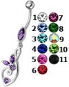 New 14G-3/8-5MM Diamond Clear Color 925 Sterling Silver Fancy Jeweled Dangling Belly Ring Body Jewelry