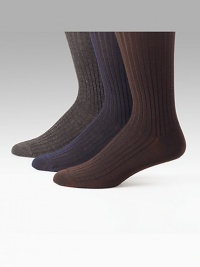 EXCLUSIVELY OURS. Rib-textured in a fine merino wool/silk featured in charcoal, brown and navy. Also offered in black Over-the-calf length Hand-link toe Merino wool/silk/nylon/Lycra; machine wash Made in Italy EXCLUSIVELY OURS. Rib-textured in a fine merino wool/silk featured in charcoal, brown and navy. Also offered in black Over-the-calf length Hand-link toe Merino wool/silk/nylon/Lycra; machine wash Made in Italy