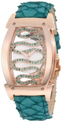 Swisstek SK81901L Limited Edition Swiss Rose-Gold-Plated Watch With Natural Emeralds, Aquatic Leather Strap, Sapphire Crystal And Sapphire Exhibition Caseback Swisstek SK81901L Limited Edition Swiss Rose-Gold-Plated Watch With Natural Emeralds, Aquatic Leather Strap, Sapphire Crystal And Sapphire Exhibition Caseback