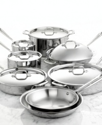 Great kitchens start with top-quality All-Clad cookware. The popular stainless steel collection is constructed of a durable, hand-polished 18/10 stainless steel surface and a pure aluminum core. Long stay-cool handles and stainless lids top the collection off! Lifetime warranty. Great kitchens start with top-quality All-Clad cookware. The popular stainless steel collection is constructed of a durable, hand-polished 18/10 stainless steel surface and a pure aluminum core. Long stay-cool handles and stainless lids top the collection off! Lifetime warranty.