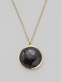 From the Lollipop Collection. A richly faceted onyx drop set in 18k yellow gold, dangling from a delicate gold chain. Black onyx 18k yellow gold Chain adjusts from about 16 to 18 Pendant diameter, about ¾ Spring ring clasp Imported