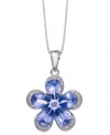 A style that's certain to grow on you. This beautiful flower pendant showcases pear and round-cut tanzanite (3 ct. t.w.) and stunning diamond accents in 14k white gold. Approximate length: 18 inches. Approximate drop: 1/2 inch.