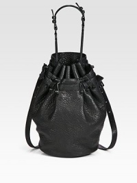 Gorgeous pebble-grain leather in a roomy drawstring bucket silhouette finished with chic matte hardware and dual strap options.Top handle, 8¼ dropDetachable adjustable crossbody strap, 14½-20¼ dropDrawstring closureOne outside open pocketProtective metal feetOne inside zip pocketTwo inner compartmentsFully lined11½W X 8H X 5DImported Gorgeous pebble-grain leather in a roomy drawstring bucket silhouette finished with chic matte hardware and dual strap options.Top handle, 8¼ dropDetachable adjustable crossbody strap, 14½-20¼ dropDrawstring closureOne outside open pocketProtective metal feetOne inside zip pocketTwo inner compartmentsFully lined11½W X 8H X 5DImported
