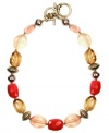 Natural beauty. Jones New York blends pink, amber, coral, and cream-colored plastic beads for an organically-chic necklace. Beaded accents and toggle clasp set in mixed metal. Approximate length: 17 inches + 2-inch extender.