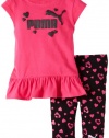 Puma - Kids Baby-Girls Infant Heart Print Biker Capri Set, Berry Pink, 24