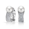 Great Gatsby Bling Jewelry Round White Faux Pearl Curved Crystal Silver Tone Clip On Earrings