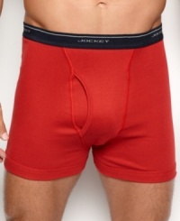Classic fit and breathable cotton boxer briefs in assorted colors by Jockey. Classic fit and breathable cotton boxer briefs in assorted colors by Jockey.