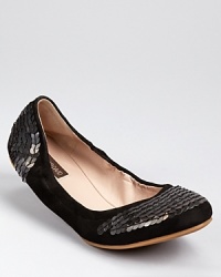 Matte sequins rest atop soft suede on Joan & David's Ezza flats, a flexible ballet with all the makings of an everyday staple. Matte sequins rest atop soft suede on Joan & David's Ezza flats, a flexible ballet with all the makings of an everyday staple.