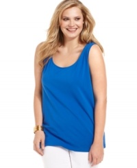 J Jones New York's sleeveless plus size top is a must-get layering staple for your spring/summer wardrobe. J Jones New York's sleeveless plus size top is a must-get layering staple for your spring/summer wardrobe.