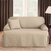 Sure Fit Logan 1-Piece T-Cushion Ties Sofa Slipcover, Sand Sure Fit Logan 1-Piece T-Cushion Ties Sofa Slipcover, Sand