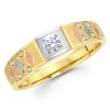 14K 3 Tri-color Gold Round-cut Diamond Women's Wedding Ring Band (0.13 CTW., G-H Color, SI1-2 Clarity)