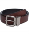 Two looks in one leather belt by Timberland is smooth, handsome, and reversible for 2 different styles.