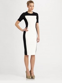Strategic panel construction creates an ultra-flattering illusion on this colorblock jersey style.Jewel necklineShort sleevesPanel constructionConcealed back zipAbout 26 from natural waist69% viscose/25% polyamide/6% elastaneDry cleanMade in Italy of imported fabricModel shown is 5'9½ (176cm) wearing US size 4. Strategic panel construction creates an ultra-flattering illusion on this colorblock jersey style.Jewel necklineShort sleevesPanel constructionConcealed back zipAbout 26 from natural waist69% viscose/25% polyamide/6% elastaneDry cleanMade in Italy of imported fabricModel shown is 5'9½ (176cm) wearing US size 4.