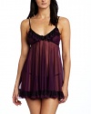 Betsey Johnson Women's Tricot With Tulle Ruffled Babydoll, Raisin Hell, Medium