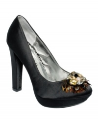 Feathers and rhinestones and jewels, oh my! The Handel Platform Pumps by Rampage will add the perfect amount of light-hearted sophistication to any evening ensemble. Feathers and rhinestones and jewels, oh my! The Handel Platform Pumps by Rampage will add the perfect amount of light-hearted sophistication to any evening ensemble.