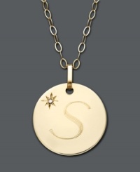 The perfect personalized present! Susan or Samantha will be thrilled to open this thoughtful initial letter pendant. Crafted in 14k gold with a sparkling diamond accent. Approximate length: 16 inches + 2-inch extender. Approximate drop: 3/4 inch.