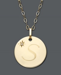 The perfect personalized present! Susan or Samantha will be thrilled to open this thoughtful initial letter pendant. Crafted in 14k gold with a sparkling diamond accent. Approximate length: 16 inches + 2-inch extender. Approximate drop: 3/4 inch. The perfect personalized present! Susan or Samantha will be thrilled to open this thoughtful initial letter pendant. Crafted in 14k gold with a sparkling diamond accent. Approximate length: 16 inches + 2-inch extender. Approximate drop: 3/4 inch.