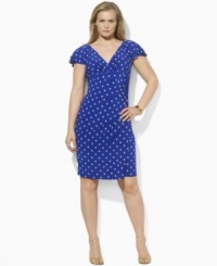 Tailored with flirty flutter sleeves and a charming polka-dot print, this Lauren by Ralph Lauren plus size dress is the epitome of effortless feminine style in slinky, body-skimming matte jersey. Tailored with flirty flutter sleeves and a charming polka-dot print, this Lauren by Ralph Lauren plus size dress is the epitome of effortless feminine style in slinky, body-skimming matte jersey.