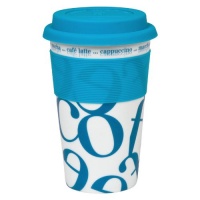 Konitz Script Collage To Stay/To Go Mugs, Blue, Set of 2 Konitz Script Collage To Stay/To Go Mugs, Blue, Set of 2