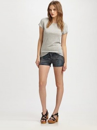 Reversible denim shorts enhanced by a subtle floral print and cut-off cuffs. To maintain this waxy look, freeze cleaning is recommended. Button closureZip flyFive-pocket stylingRise, 8Inseam, 2½95% cotton/3% spandex/2% elasterellFreeze cleanMade in USA of imported fabricModel shown is 5'10 (177cm) wearing US size 4. To freeze clean: Spot clean stains and air dry. Fold lengthwise and place in zip lock bag. Reversible denim shorts enhanced by a subtle floral print and cut-off cuffs. To maintain this waxy look, freeze cleaning is recommended. Button closureZip flyFive-pocket stylingRise, 8Inseam, 2½95% cotton/3% spandex/2% elasterellFreeze cleanMade in USA of imported fabricModel shown is 5'10 (177cm) wearing US size 4. To freeze clean: Spot clean stains and air dry. Fold lengthwise and place in zip lock bag.