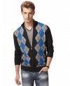 Prep it up with this stylish zip front argyle sweater by INC International Concepts.