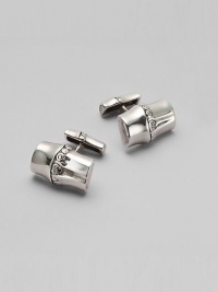 An artful interpretation of bamboo, created in sterling silver. Chunky cuff links with etched detailing Made in Bali