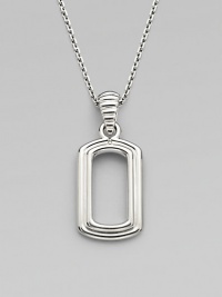 Dog tag inspired design in fine sterling silver.SilverAdjustable link chain, 22 to 24Lobster claspImported