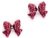 Adorable Ribbon Bow Princess Stud Earrings with Sparkling Pink and AB Austrian Crystals