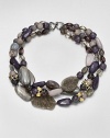 From the Elements Siyabona Collection. A rich array of semiprecious stones in a variety of shapes and sizes, with sparks of Swarovski crystals and resin, creates an intriguing palette in this bold, beaded design.CrystalLabradorite, grey agate, pyrite and quartzResinGoldtone and ruthenium plate Length, about 18Hook claspMade in USA