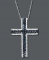 Proudly state your faith. Bella Bleu by Effy Collection's stunning cross pendant features the contrasting colors of round-cut white diamonds (1/3 ct. t.w.) and blue diamonds (1-1/6 ct. t.w.). Set in 14k white gold. Approximate length: 18 inches. Approximate drop length: 1-3/8 inches.