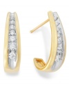 Elevate your look with a touch of sparkle. These unique J-hoop earrings feature channel-set, round-cut diamonds (1/4 ct. t.w.) in 14k gold. Approximate drop: 5/8 inch.